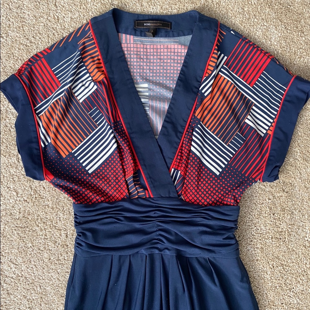 BCBGMaxAzria Navy Blue Pattern Midi Dress - Picture 4 of 8